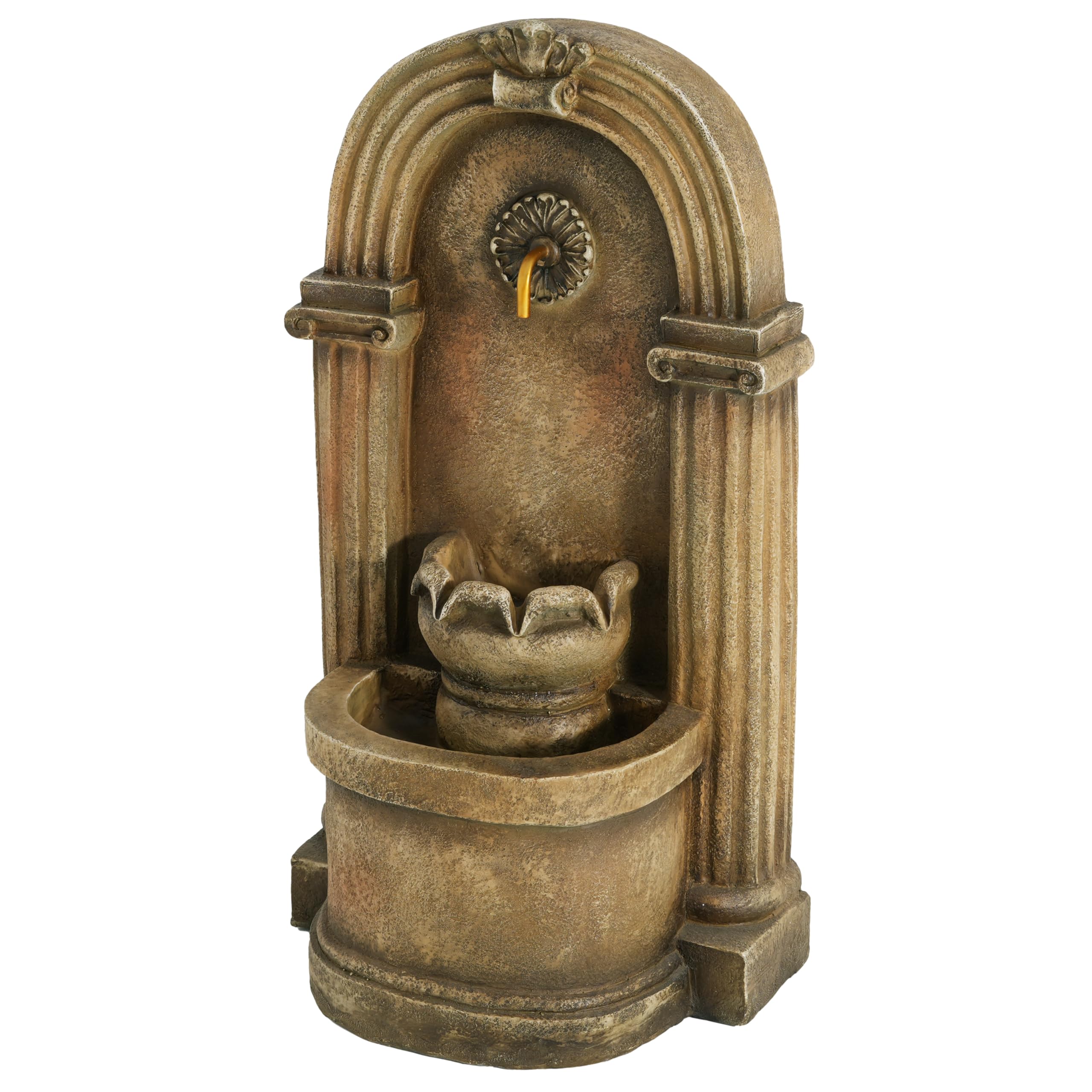Fontana da giardino, fontana decorativa, stile antico, 230 V, gioco d'acqua per giardino, laghetto da giardino, terrazza, balcone, rubinetto, bacino, in piedi, design ad arco (marrone-1)
