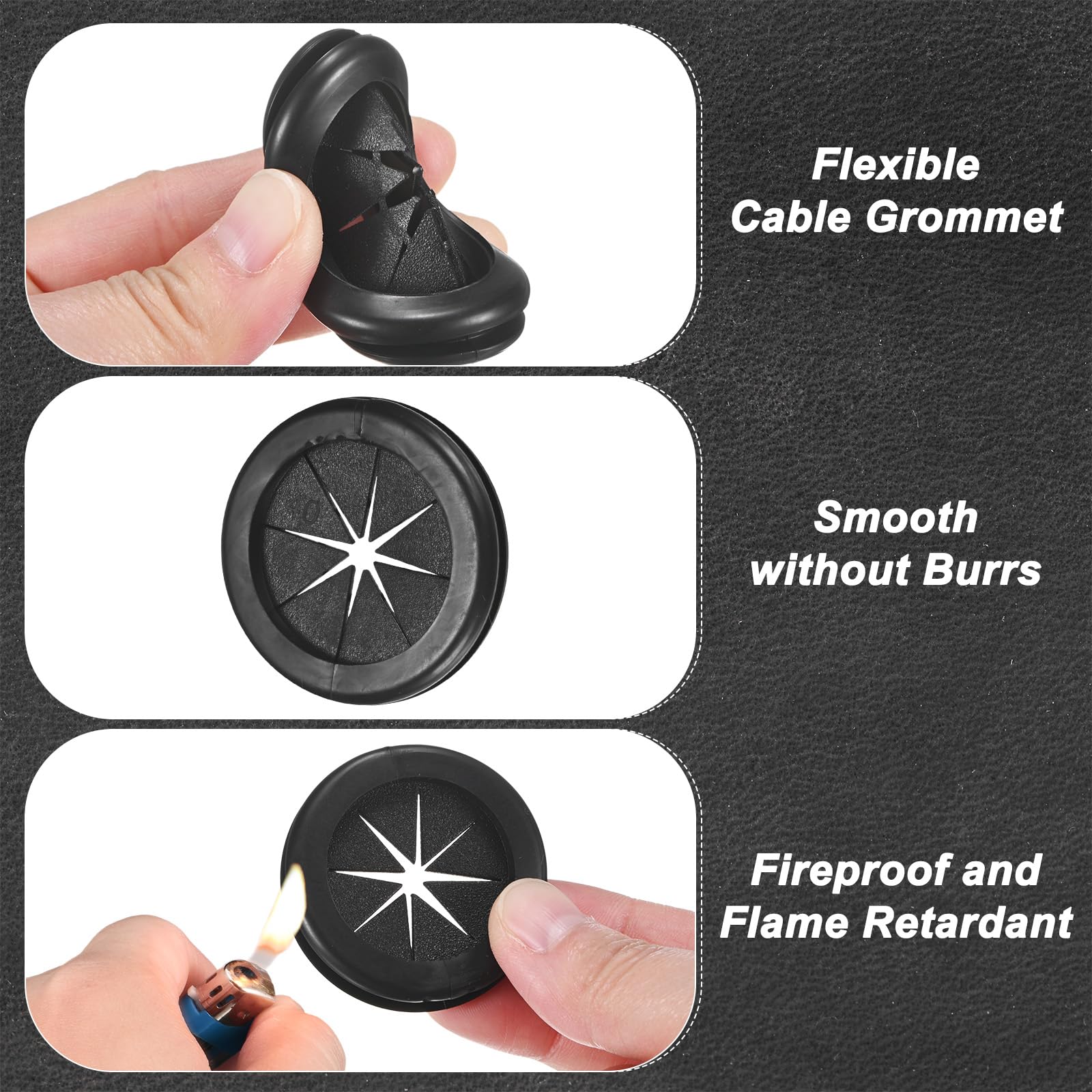 M METERXITY 6-Pack Rubber Grommets for Wiring 40mm Desk Grommet Double-Sided Flexible Cable Cord Grommet Desk Hole Cover for Cables/Wires Through Protection [Black - Image 2