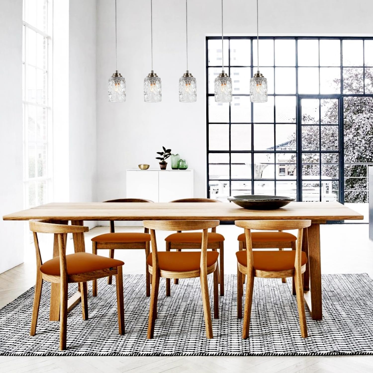 ALICE HOUSE 40" Modern Pendant Light for Dining Table, 5 Lights Island Lights for Kitchen, Brushed Nickel Linear Chandeliers, Farmhouse Hanging Light Fixture for Dining Room AL4095-S5