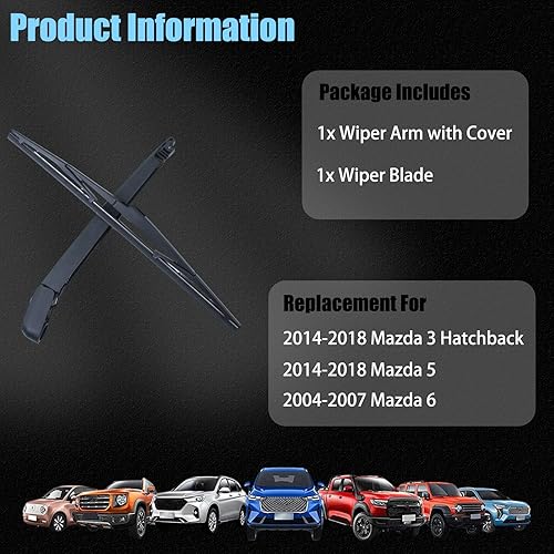 Miniatura 2 de Limpiaparabrisas trasero de 12 pulgadas para Mazda 3 Hatchback 2014-2018 Mazda 6 2004-2007 Reemplazar # 68197111AA limpiaparabrisas trasero