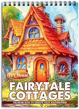 TPLHOUSE Fairytale Cottages Coloring Book Spiral Bound for Adults, Softcover, 30 Enchanting Homes Coloring Pages of Fanciful World for Stress Relief and Relaxation