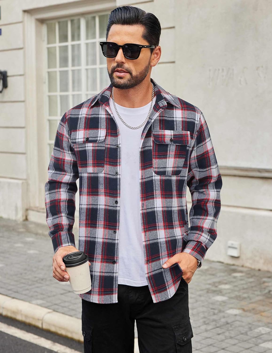 COOFANDY Mens Flannel Shirts Long Sleeve Plaid Button Down Shirt Cotton Casual Work Shirts with Pockets - Image 5