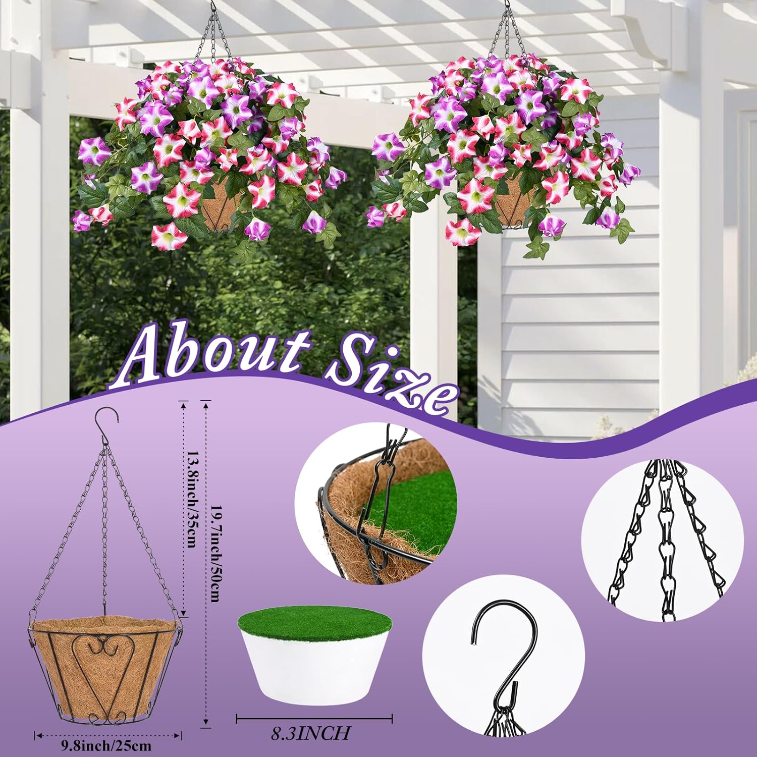 Waipfaru Artificial Hanging Flowers Plants with Basket for Outdoors, Artificial Petunias UV Resistant Realistic Silk Petunias Fake Flowers for Outdoor Garden Porch Balcony Decoration, Red Lotus