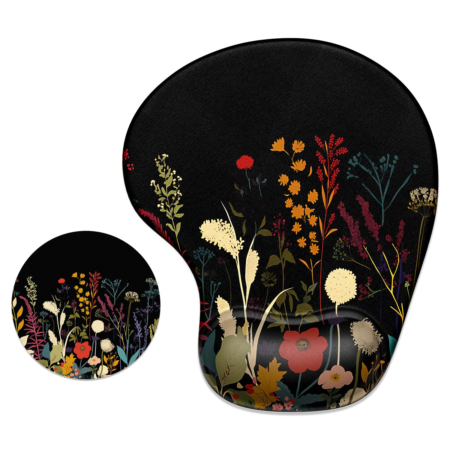 ITNRSIIET Ergonomic Mouse Pad with Gel Wrist Support Wrist Rest Smooth Surface Non-Slip PU Base Comfortable Office Supplies Pain Relief,Pretty Flowers Plants — image 1