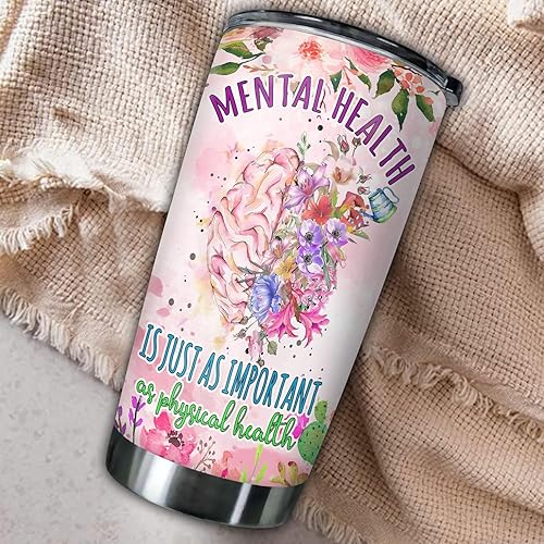 Miniatura 3 de 4LIEUBASMI Regalos para terapeuta de salud mental, regalo para mujeres, vaso de salud mental de 20 onzas, terapeuta, psicólogo, consejero, taza de