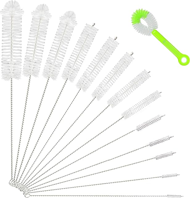 Bottle Brushes for Cleaning, 14 Pcs Long Pipe Bottle Cleaner Brushes Reusable Nylon Bottle Pipe Cleaner Set for Washing Narrow Neck Water Bottles Jars Teapot Spout Coffee Machine Tube