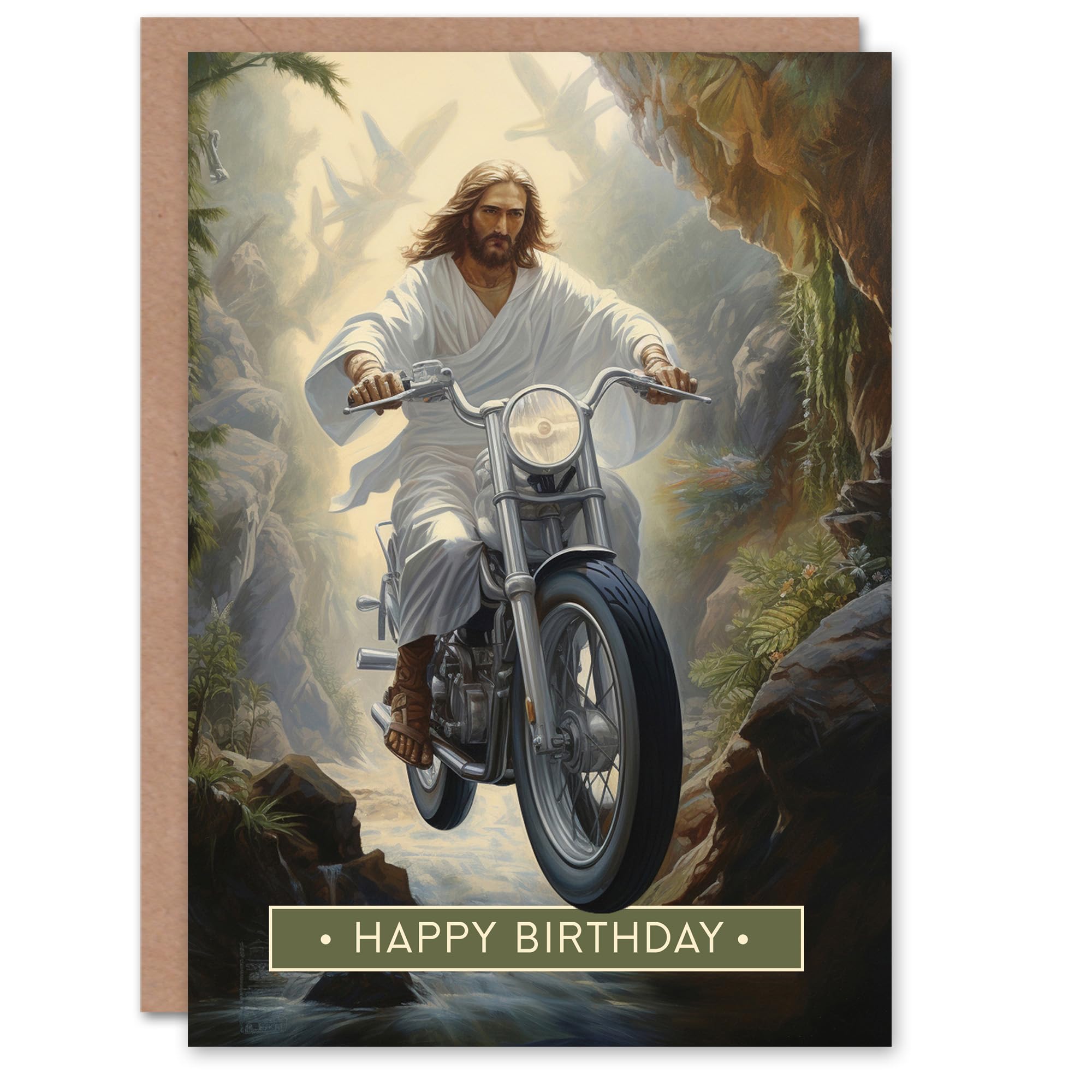 Artery8 Happy Birthday Christ on a Bike Funny Motorcycle Jesus Birthday Card