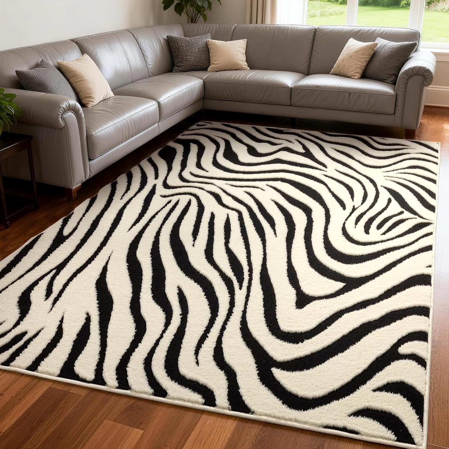 YIHOUSE 5×7 Ft Area Rugs for Living Room: Modern Washable Rug - Abstract Black and Cream White Rug for Bedroom Dining Room Office Playroom Nursery Home Decor - Nonslip Non-Shedding Striped Rugs