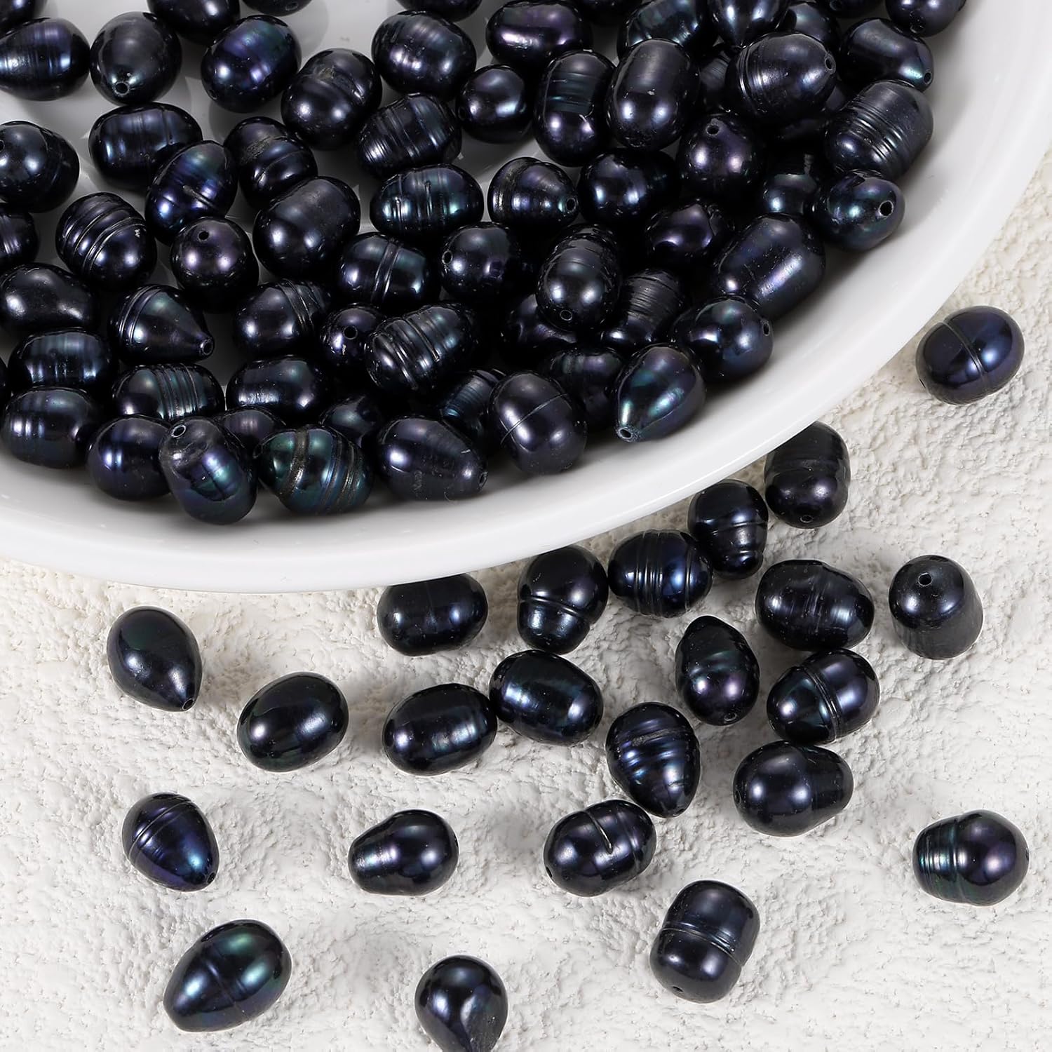 uxcell 100 Pcs Freshwater Pearl Beads, 8-9mm Oval Rice Shape Loose Gemstone Pearls 0.8mm Hole for Leather Cord Beading Jewelry Making DIY Craft, Black