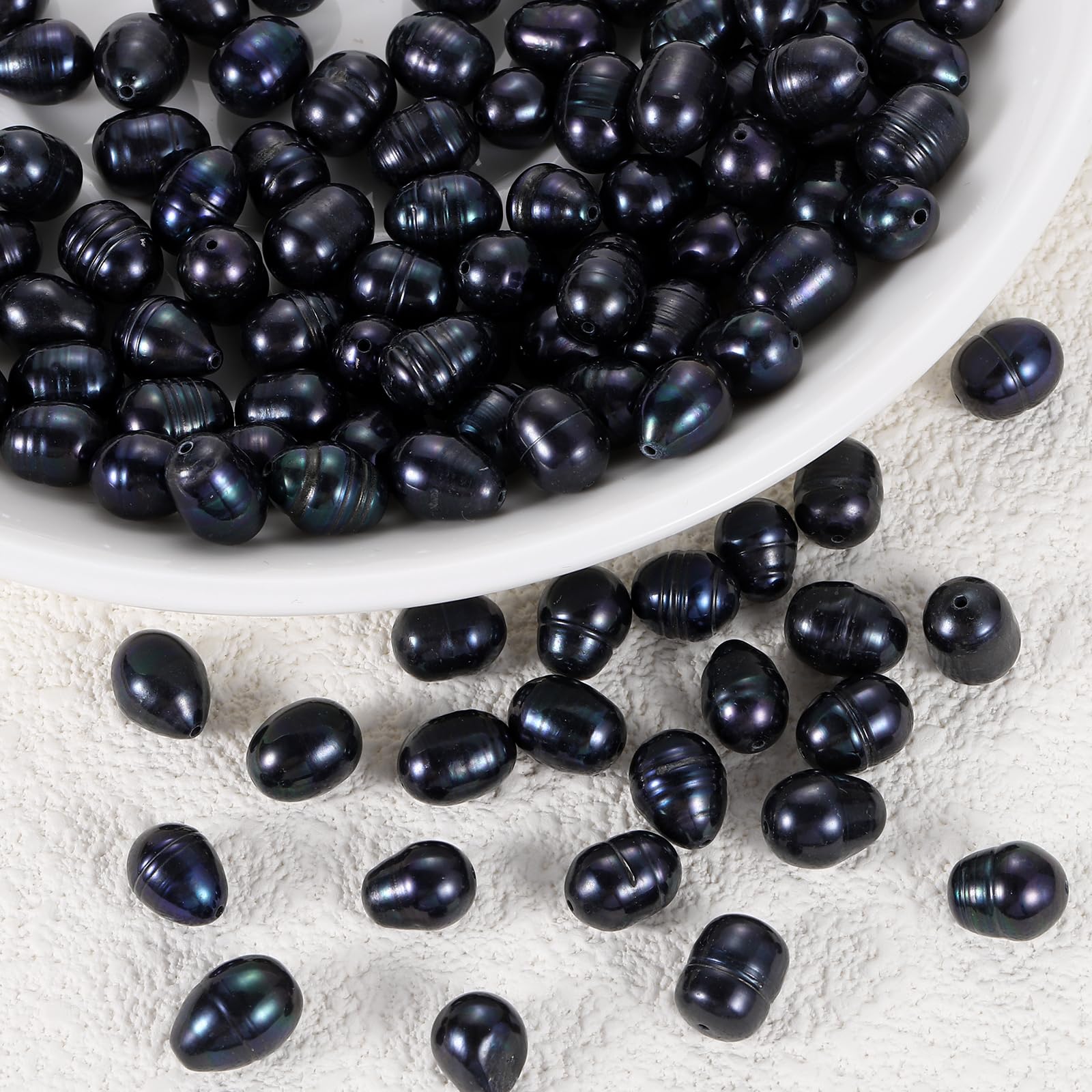 Perles d'eau douce ovales noires 8-9mm lot de 100 pour création bijoux