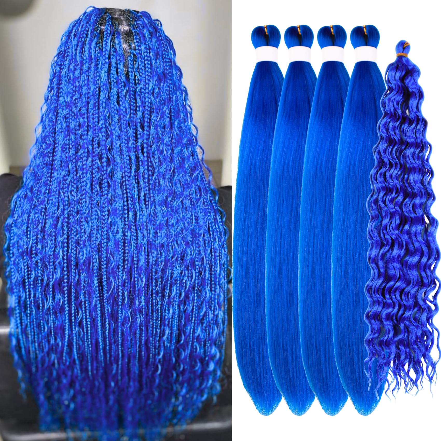 Boho Braiding Hair Pre stretched Blue Deep Wave