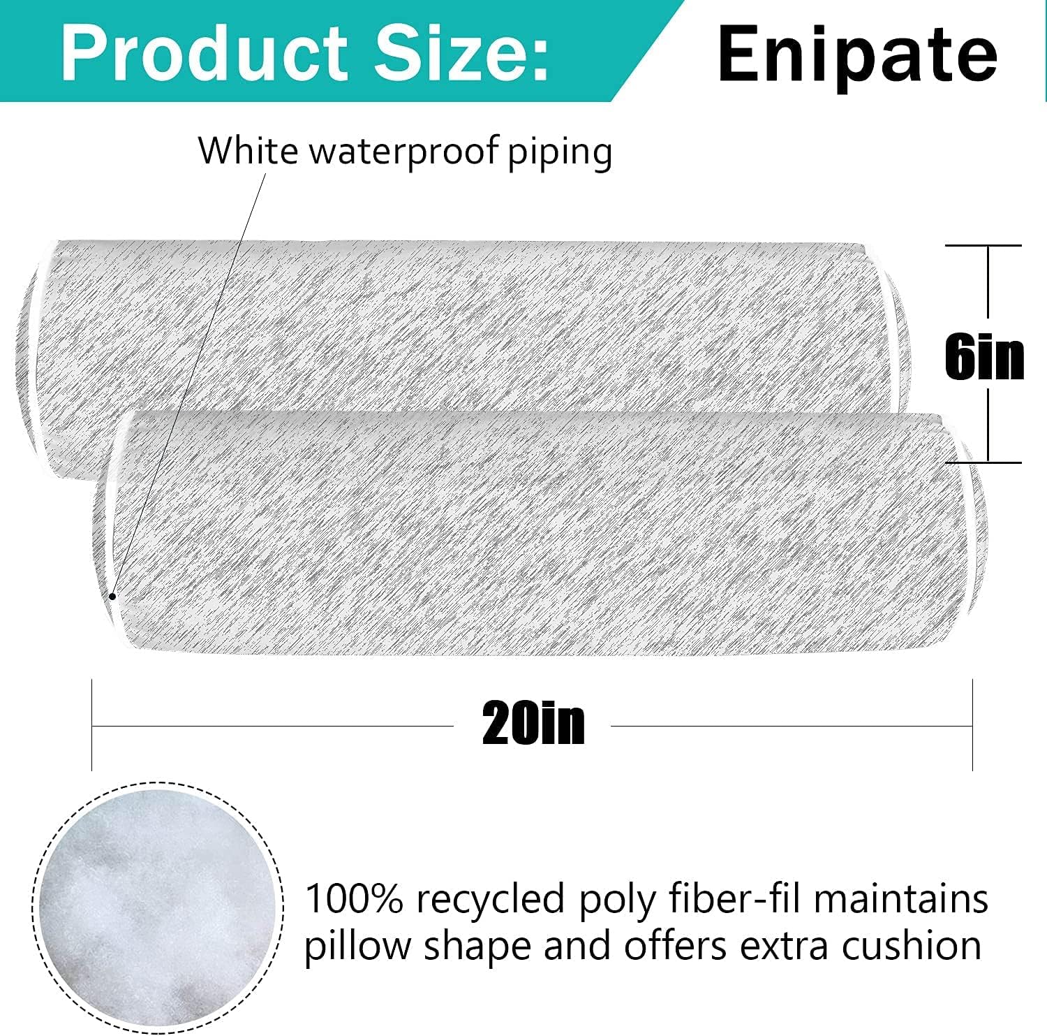 Enipate Set of 2 Outdoor Bolster Pillows Weather Resistant Patio Solid Round Lumbar Throw Pillow 18x6 inch