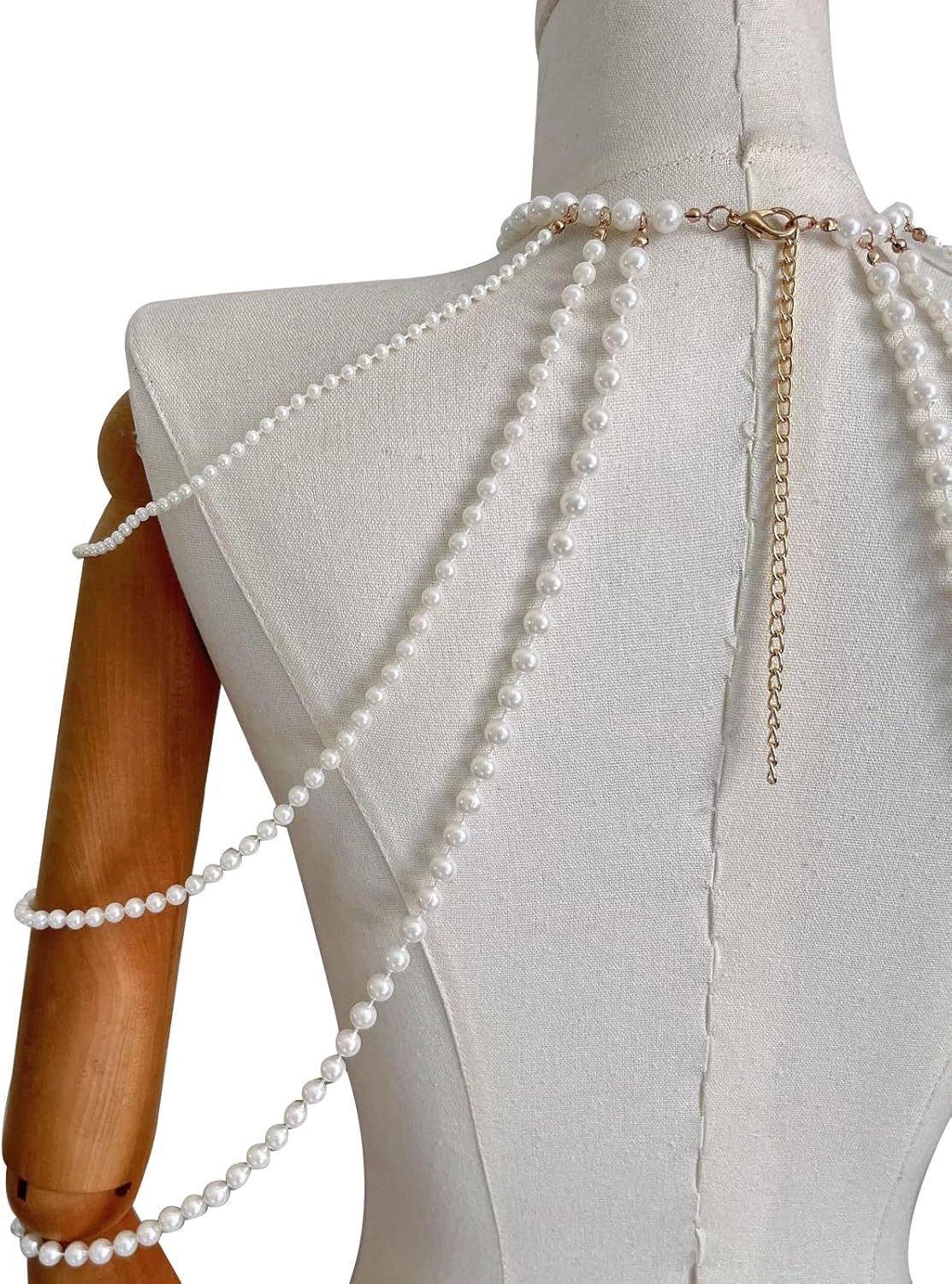 White Pearl Body Chain Necklace Wedding Bridal Pearl Shoulder Chain Neck Jewelry Summer Beach Beaded Tassel Arm Chain Jewelry for Women - Image 6