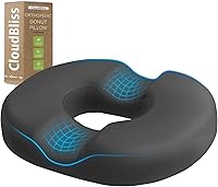 Vista 1 de CloudBliss Cojín de asiento con forma de dona para aliviar el dolor del coxis y hemorroides, cojín de espuma viscoelástica para embarazo posparto