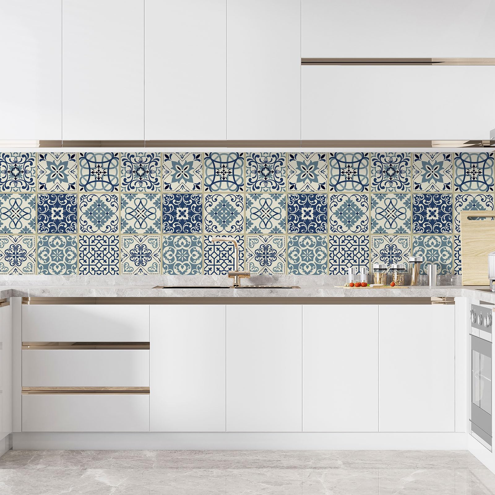 Lumalea Adesivo per cucina, effetto piastrelle di cemento, 3617682399468, adesivo + protezione lucida, 90 x 90 cm