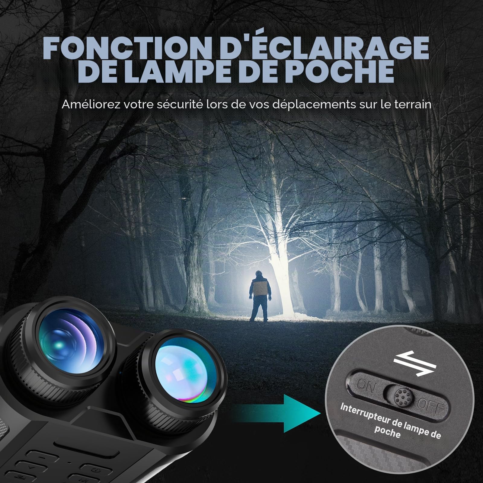 Jumelle Vision Nocturne 4K 48MP, Jumelles Infrarouges avec 7 Niveaux, Zoom Numérique 8X avec 2,4" TFT LCD, Batterie Rechargeable 2500mAh avec Carte 32GB, pour Observation des Animaux