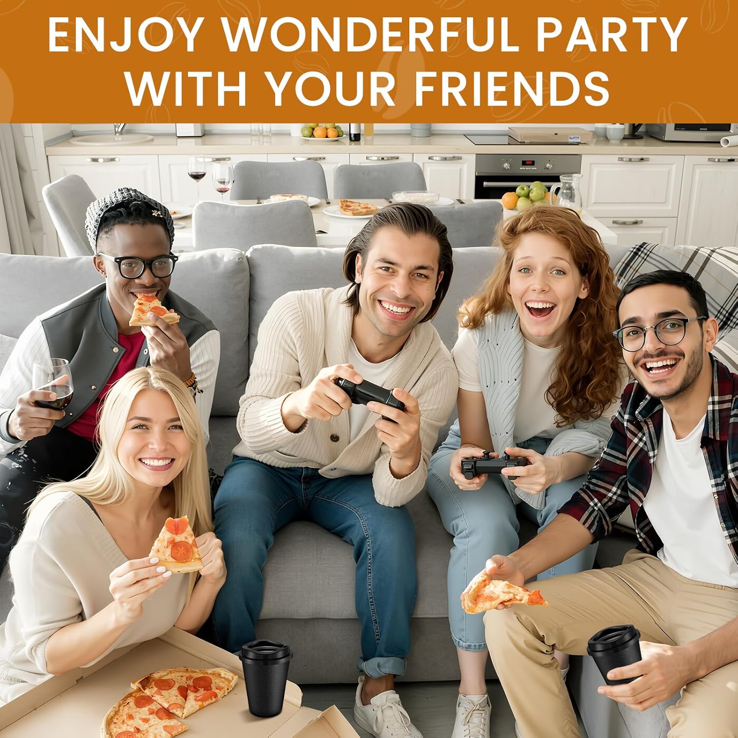 Honeydak 45 Pack 12 oz Reusable Coffee Cups with Lids Portable Tea Cups Reusable Hot Coffee Mugs Tumblers Bulk Plastic Tumblers Travel Drinks Mugs for Hot and Cold Drinks (Black,Stylish) - Image 5