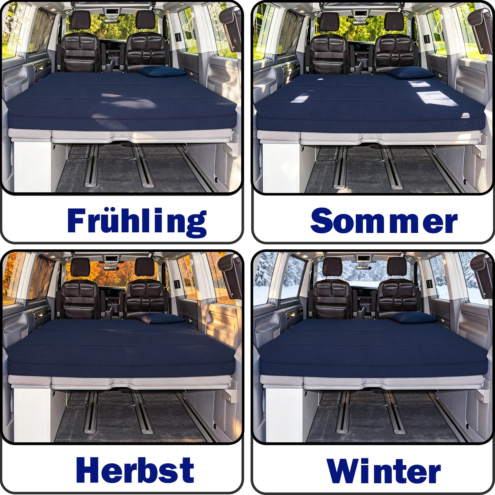 Atmungsaktive kühle komfortable Stoff-Automatratze zum Zusammenfalten kompatibel mit VW T32 T4 T5 T6 T6.1 T7 Multivan California Beach Caravelle Transporter Maße:186×148×8cm Wohnmobil Camper Zubehör