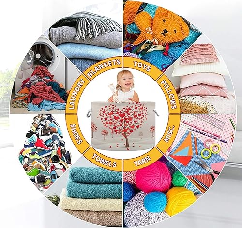 Miniatura 7 de visesunny Cesta plegable de gran capacidad con forma de corazón de San Valentín con asas de algodón duraderas, solución organizadora del hogar para
