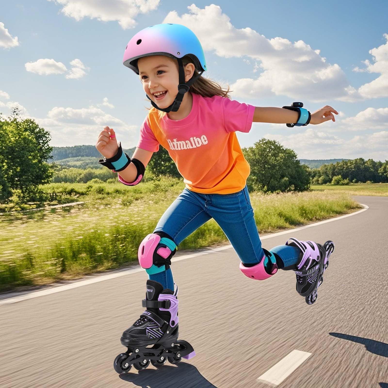 Rollers en Ligne Réglables, Patins à roulettes en Ligne Réglables pour Enfants Filles Garçons Débutants, Patins à Roues en Ligne pour Intérieur Extérieur Sport