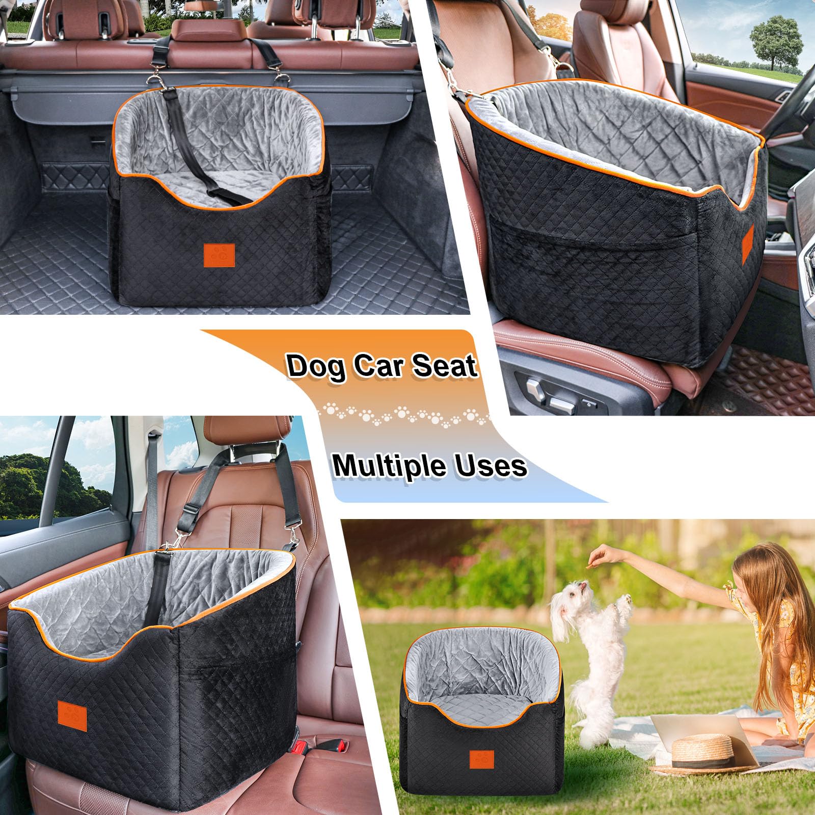 Dog Car Seat for Small Dogs, Memory Foam Booster Dog Seat for Dogs up to 35 lbs, Elevated Pet Car Seat with Washable Removable Cover, Storage Pockets(Black/Gray) - image 7