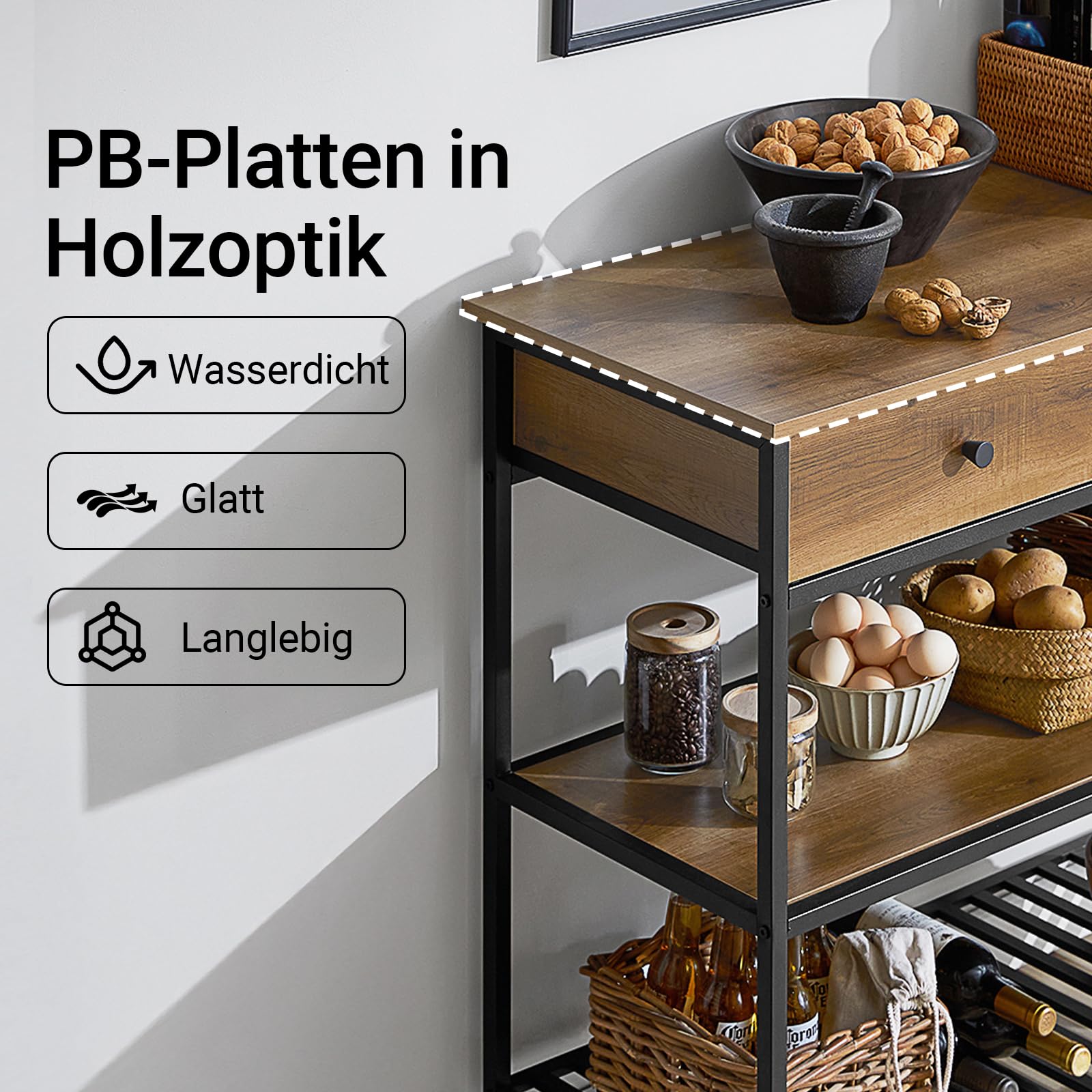 SoBuy Küchenwagen Servierwagen Küchenregal mit 4 Rollen Kücheninsel Flurschrank Sideboard Beistelltisch mit 2 Schubladen und 2 Ablagen Rollwagen Industrie-Design BHT ca.: 100x93x45cm FKW112-PF