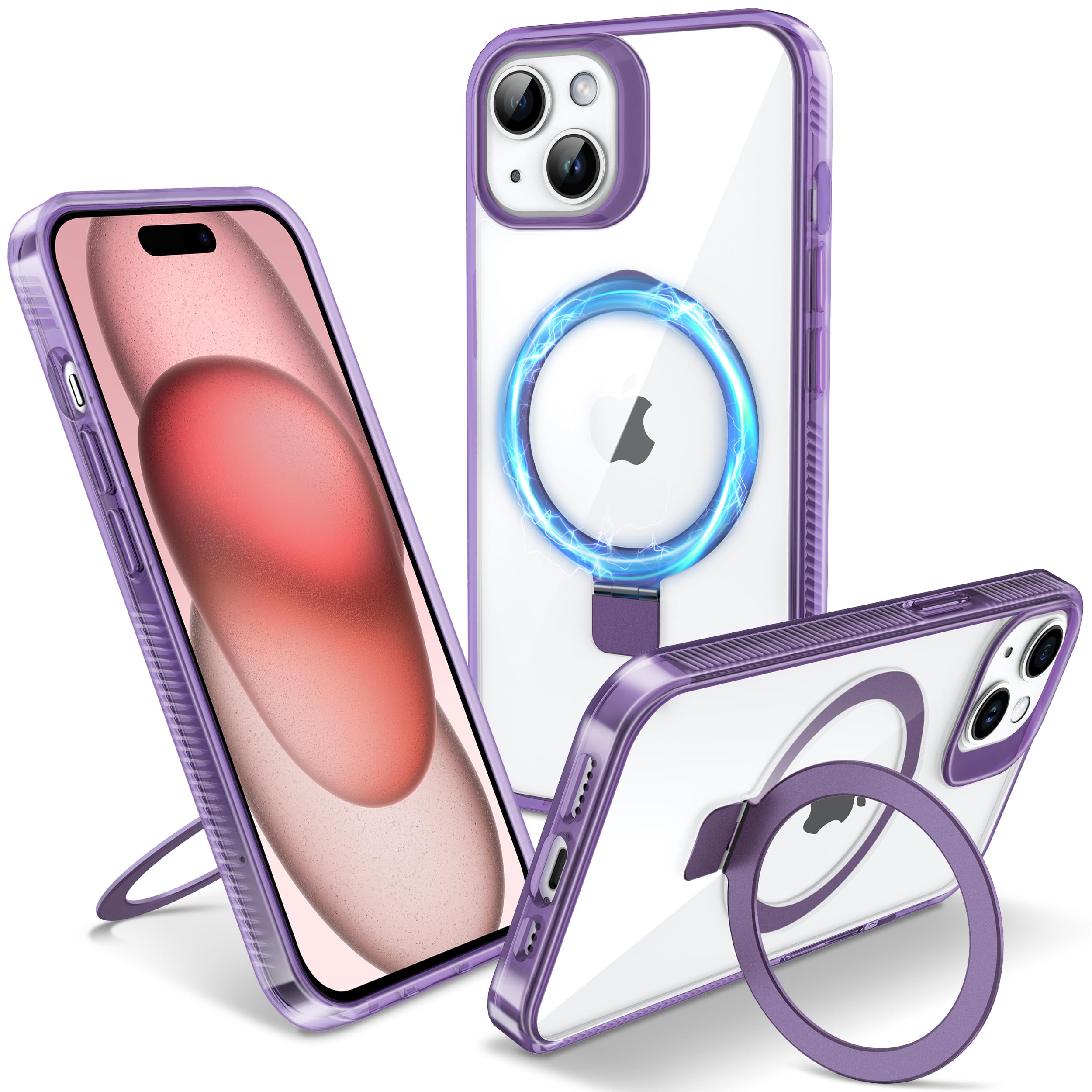 Flyzoo Magnetic Case for iPhone 15 Plus - [Built-in Invisible Stand] [Compatible with MagSafe] [Military Grade Drop Protection] Anti-Yellowing Hard