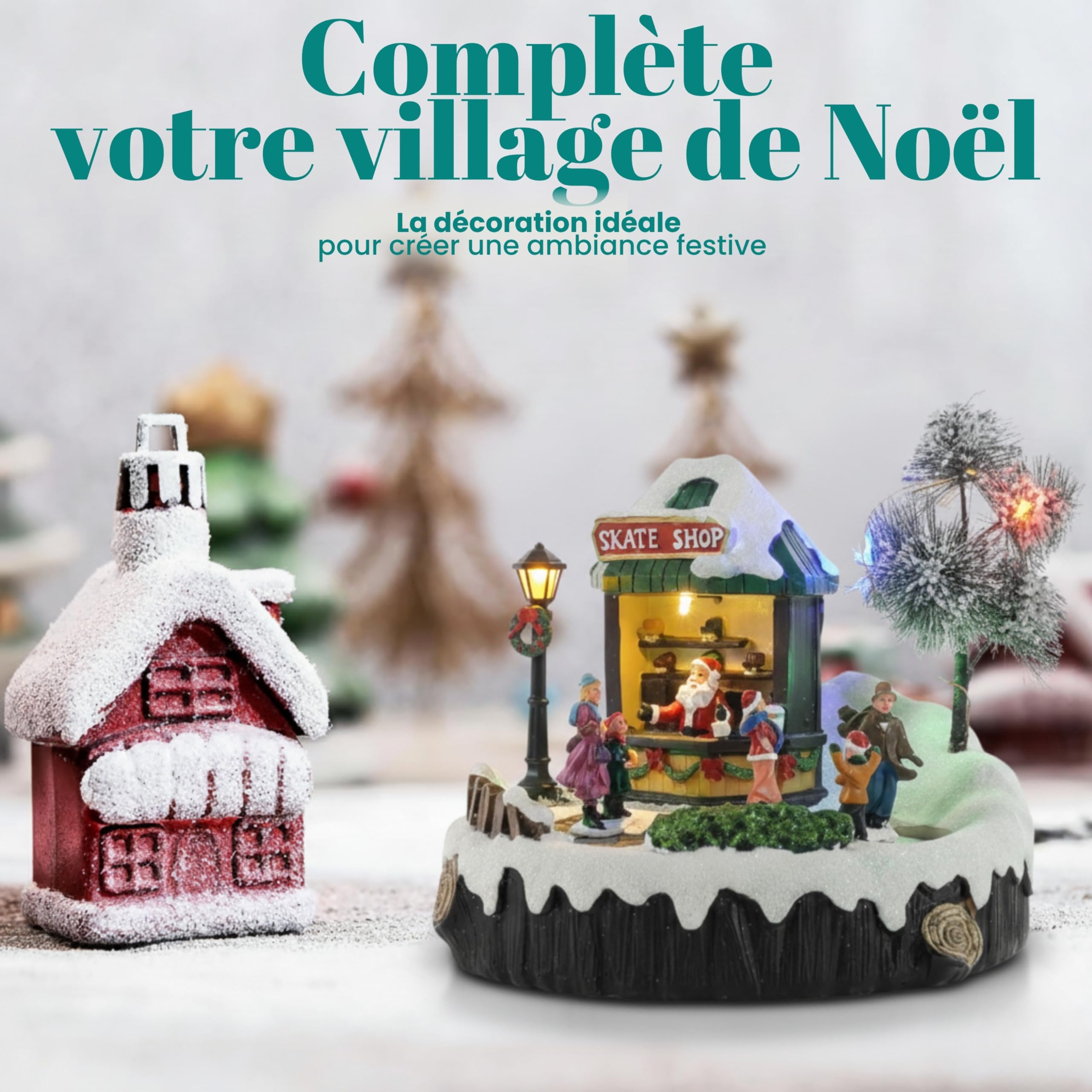 TIN Dreams | Patinoire avec Musique, Mouvement et Lumières | Scène de Noël Animée avec Patineurs | Maison de Noel Lumineuse pour Ville ou Petit Village de Noël | Décoration Festive Maison