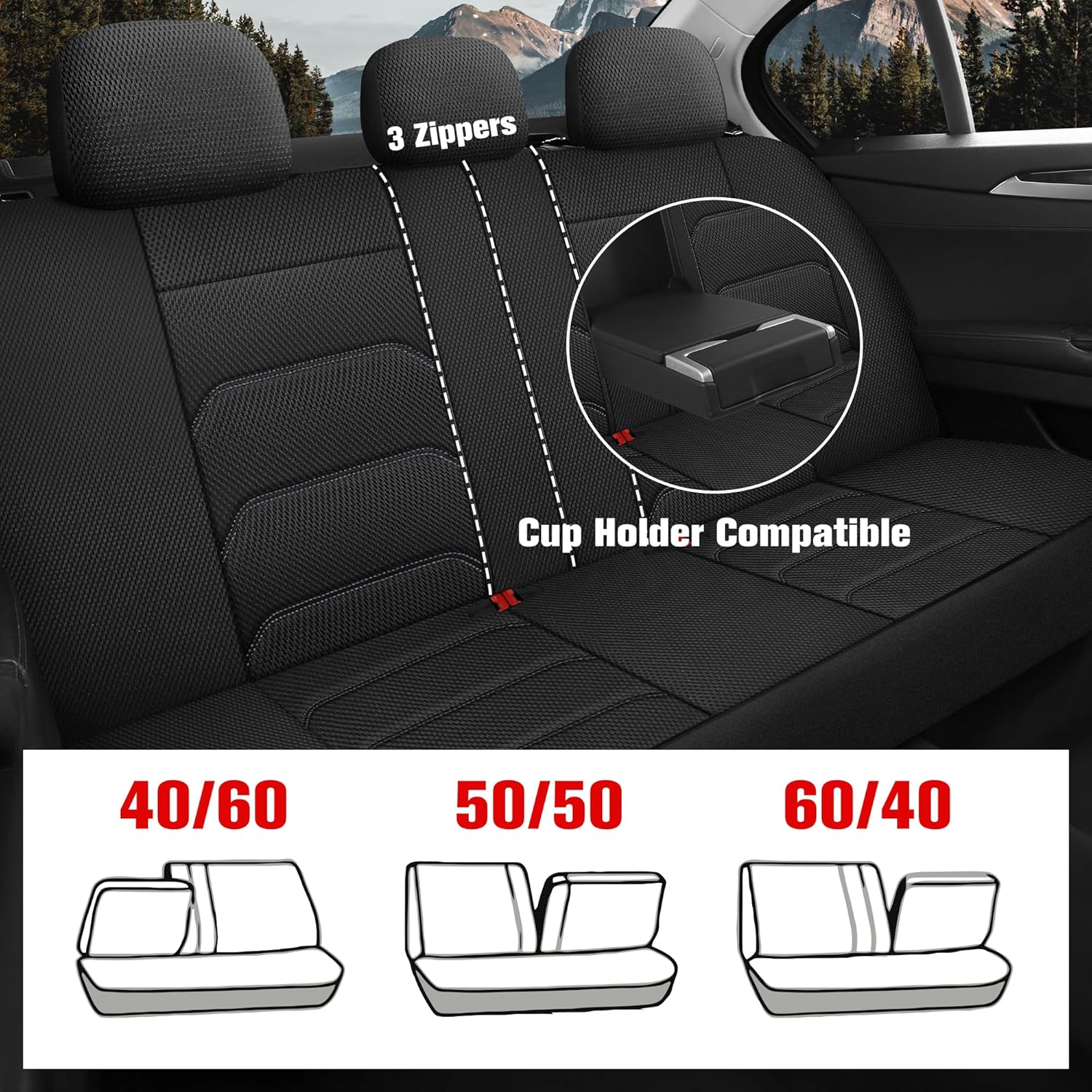 CAROMOP 3D Air Mesh Car Seat Covers Full Set,Breathable and Durable Seat Covers for Cars,Split Bench Compatible,Universal Fit for SUV,Vans,sedans, Trucks, Automotive Interior Covers(5-Seat Black/Grey)