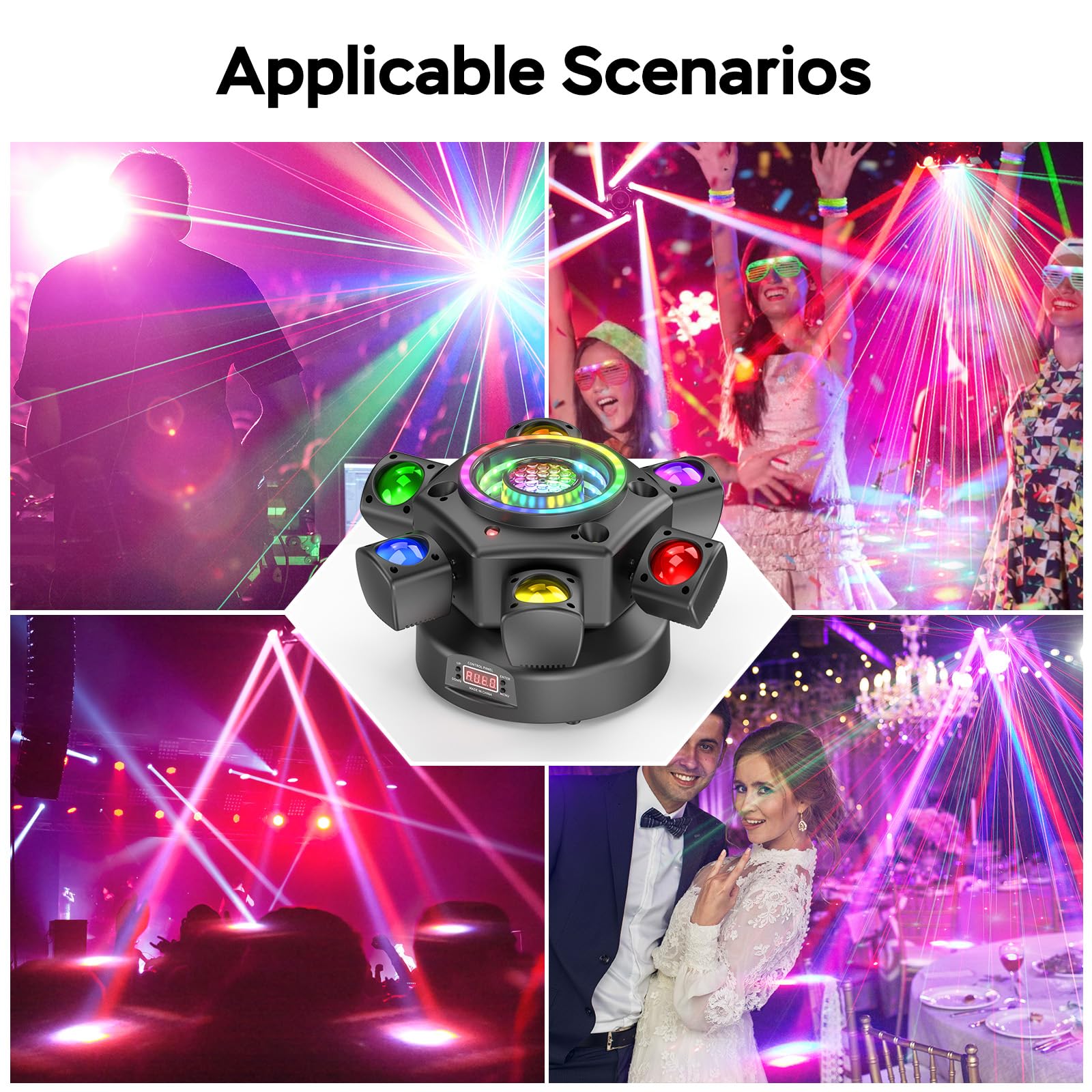 150W Teste Mobili LED da con DMX 512 6 Bracci Luminosi Effetti Luce RGBW Teste Mobili DJ Con Telecomando Perfetta Per Matrimoni Feste,Teatri e DJ