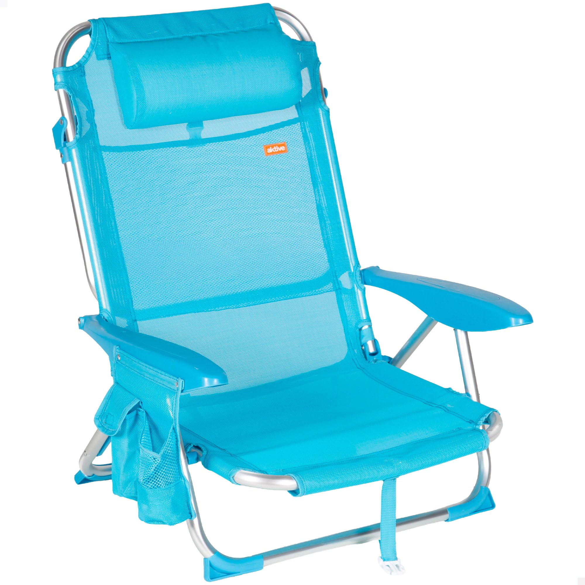 AKTIVE Chaise de plage pliante bleu, 51x45x76 cm, Multi-position, 4 positions, Textilène et aluminium, Poids supporté 110 kg, Poignée de transport, Chaises pliantes rembourrées (62692)