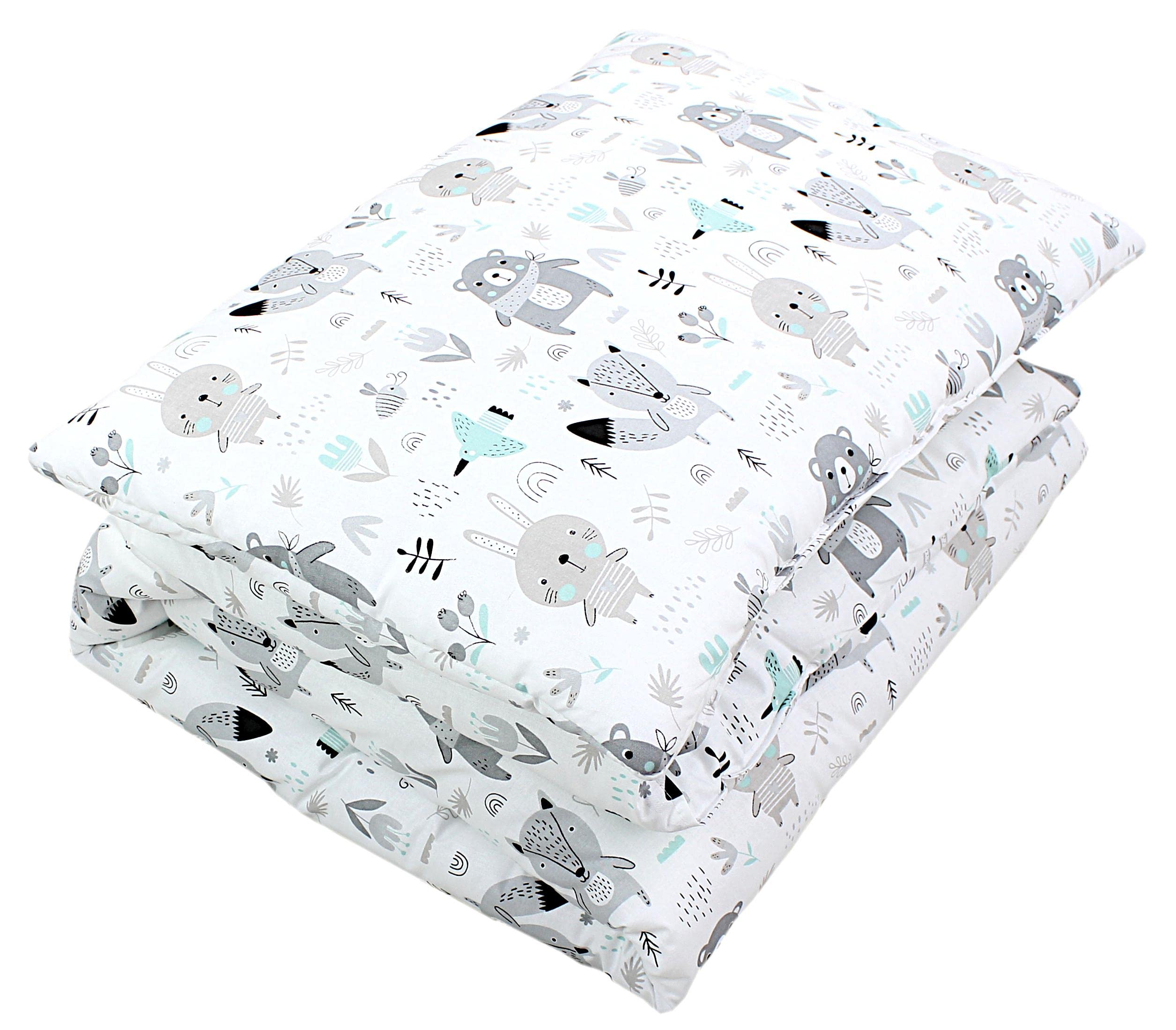 TupTam Kinder Gemusterte Bettdecken Set Ganzjahresdecke Bettdecke Kopfkissen Flachkissen 2tlg., Farbe: Bären/Füchse/Mint, Größe: 135x100 cm