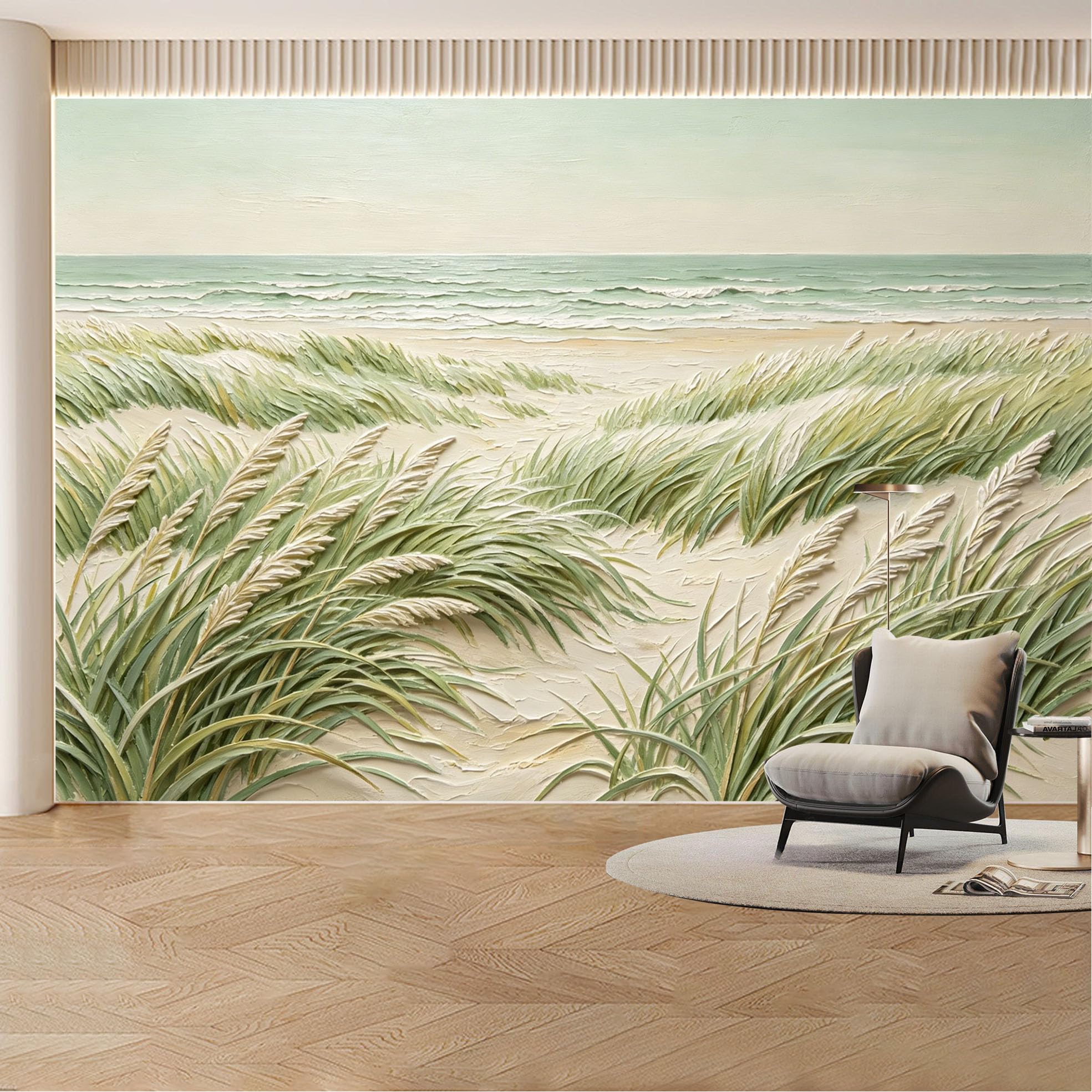 Custom Wall Mural Wallpaper Coastal Beach Sand Dunes， Landscape Nature 3D Effect Wall Decor， Minimalist Boho for Living Room， Bedroom， Office