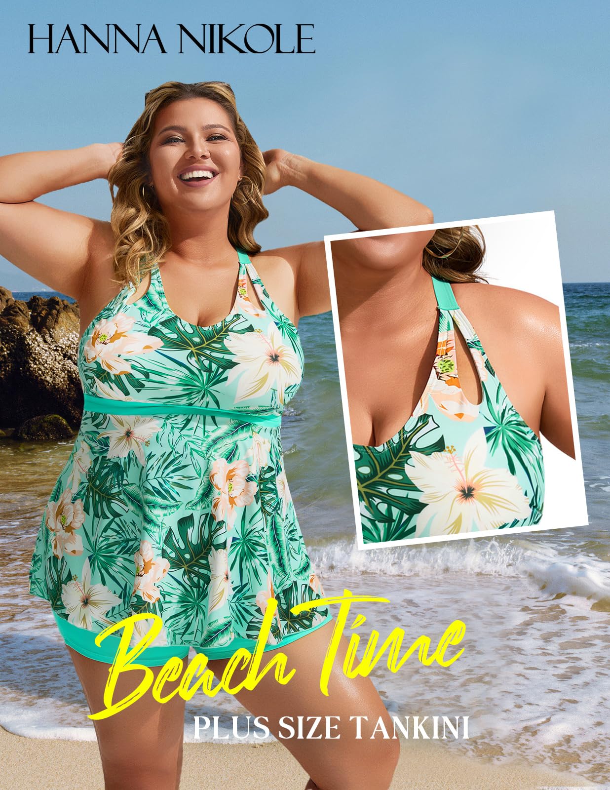 Hanna Nikole Costume da Bagno Due Pezzi da Donna con Controllo della Pancia e Vita Alta Costume da Bagno Vintage con Gonna