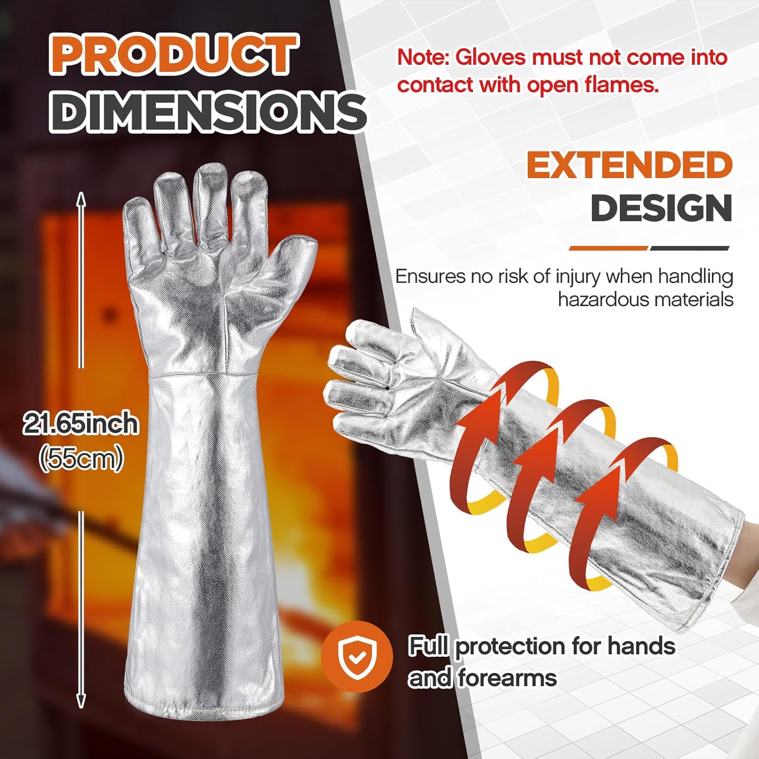 Kingdder High Temperature Aluminized Welding Gloves Heat Resistant 55CM Long Safety Work Glove for Smelting Metal Industry - Image 2