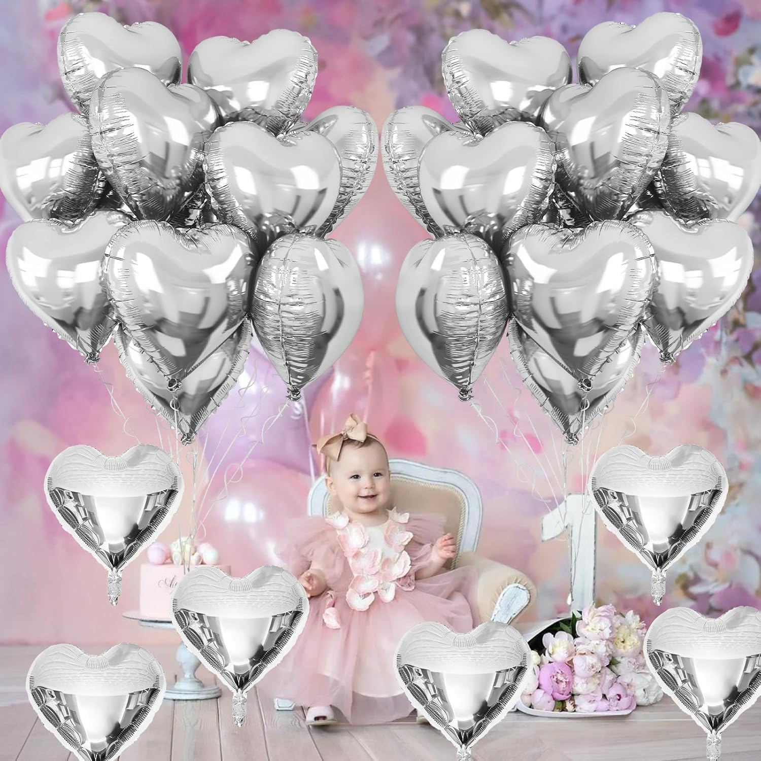 AMFIN® (Pack of 10) 18 Inch Silver Heart Shaped Balloons/Heart shape balloons for decoration - Silver - Image 4 thumbnail