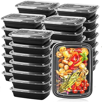 Meal Prep Containers With Lids 50 Set, Food Storage Containers Reusable To-go Container Plastic Lunch Box Disposable Bento Box - Microwave Safe, Freezer & Dishwasher Safe 33 oz