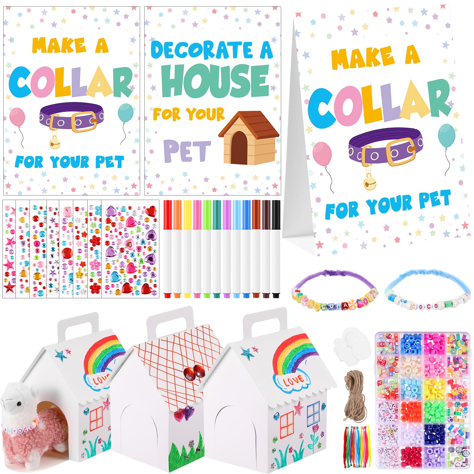 Photo 1 of Aoriher 181 Pcs Adopt a Puppy Party Favors Include 18 White Dog House Boxes with Holes Adoption Sign Make Collar for Your Pet Decorate a House for Your Pet and More and Dog Party Supplies