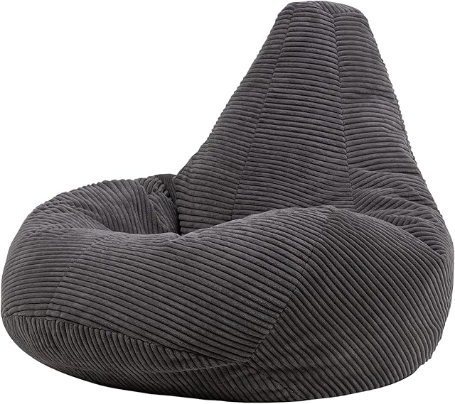 icon Dalton Cord Recliner Bean Bag Chair, Charcoal Grey, Large Lounge Chair Gaming Bean Bags for Adult with Filling Included, Jumbo Cord Adults Beanbag, Boho Decor Living Room Furniture