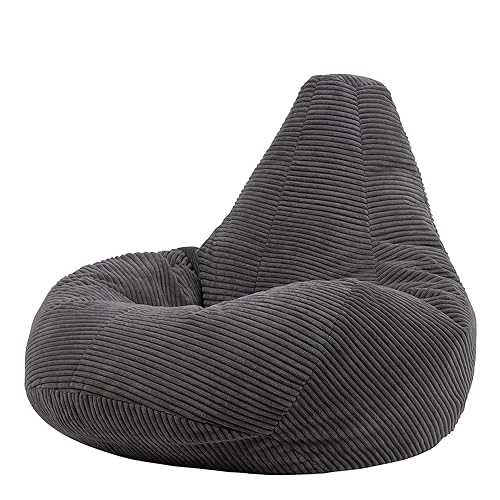 icon Dalton Cord Recliner Bean Bag, Charcoal Grey, Large Adult Bean Bag Chair with Filling Included, Comfy Chair, Living Room Furniture, Bedroom Furniture - Charcoal Grey - Bean Bag - Solid