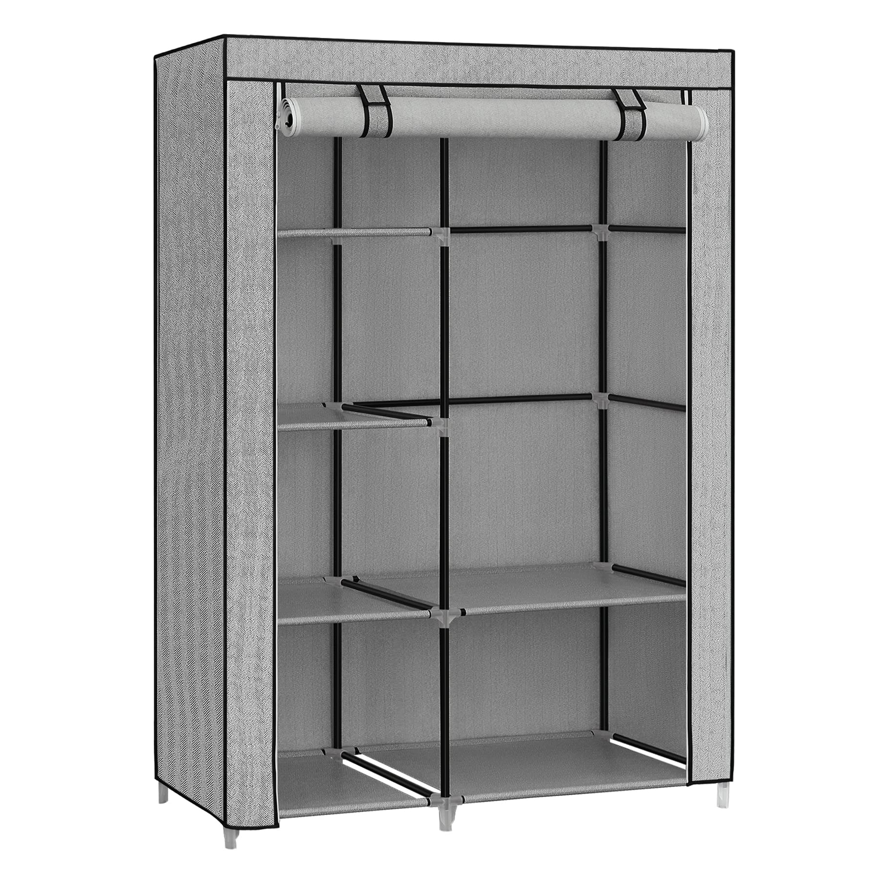 Penderie en tissu pour chambre et dressing, armoire à vêtements avec étagères gris chevrons