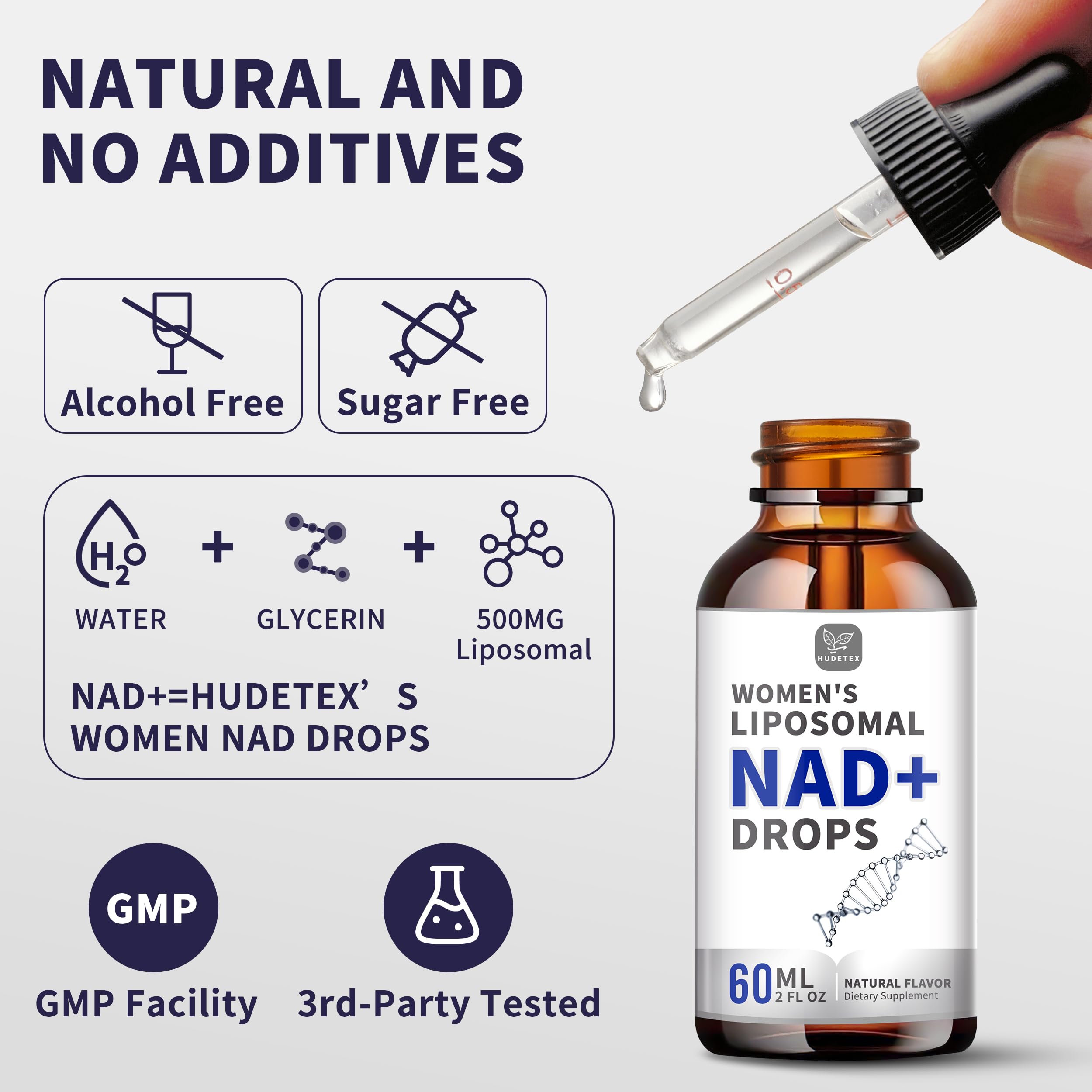 Women's NAD Liquid Supplement, Pure 500mg Liposomal NAD - Cell Regeneration,Energy Support, Vegan,Sugar Free,Additives Free — Amazon image 4