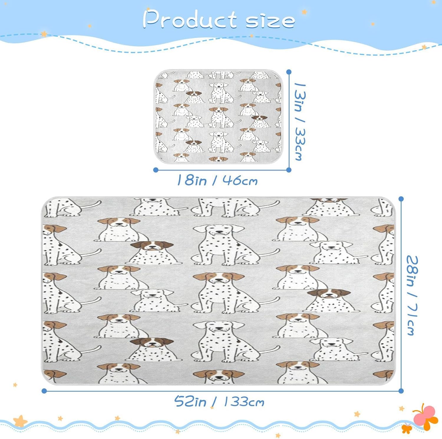 Cooling Baby Mattress Cover 28" x 52" Ultra Soft Dog Lover Gray and White Bed pad for Kids, Adult