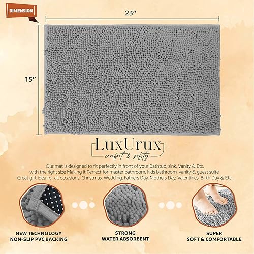 Miniatura 3 de LuxUrux - Juego de 2 alfombrillas y tapetes para baño o ducha, disponibles en 30 colores vibrantes, de felpa extrasuave, de 16 x 24 pulgadas, muy