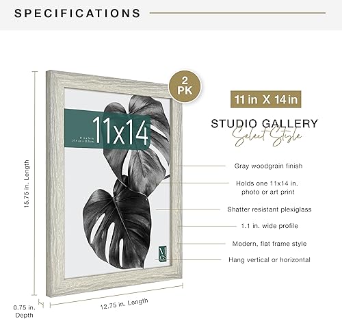 Vista 139 de MCS Industries Studio Gallery - Marcos con textura de madera color gris de 13 x 19 pulgadas / 33.02 x 48.26 cm., 2 unidades Gris Woodgrain