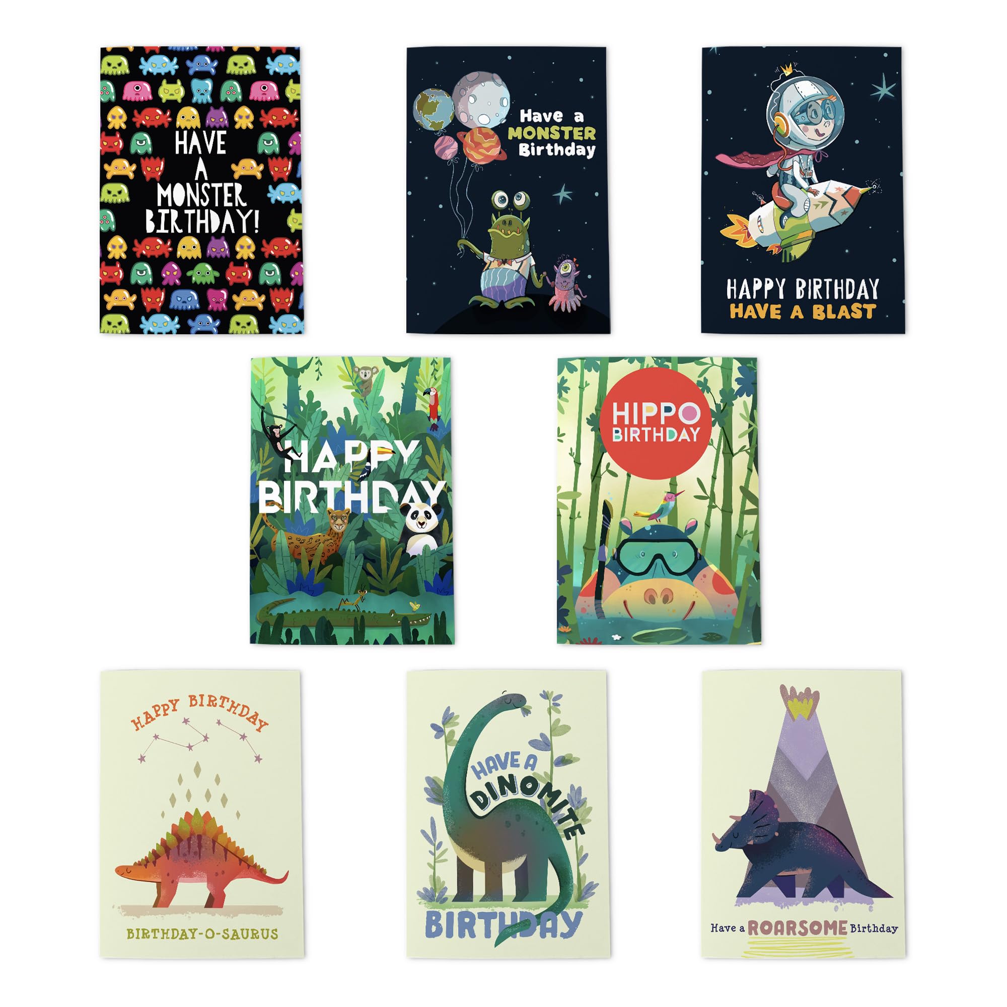Kids Boys Birthday Multipack Of 8 Greeting Cards Fun Cartoon Adventure Designs Childs Party School 8 Assorted Cards Blank Inside A6 Size - 10x15 cm