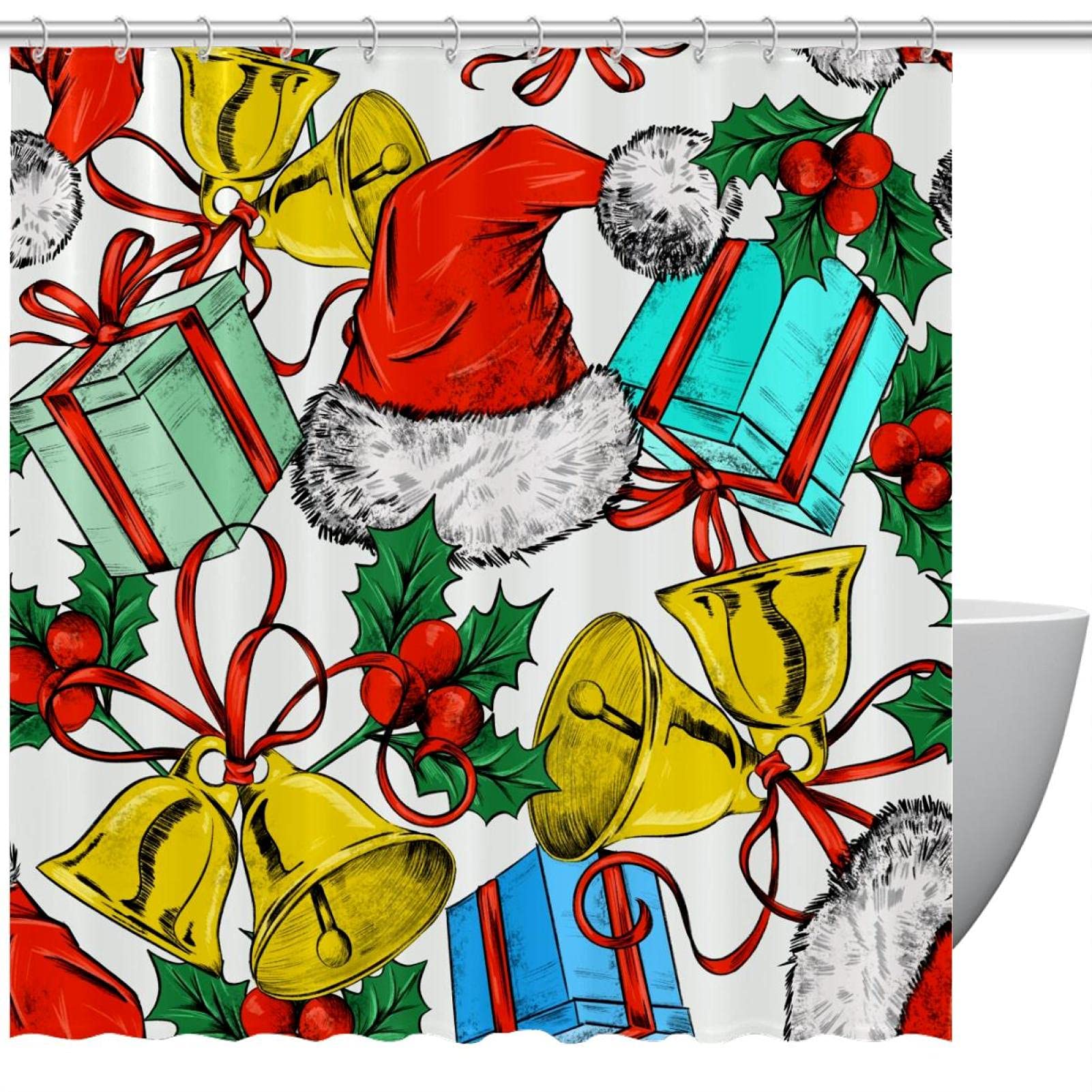 Rideau de douche de Noël rouge 183 cm pour stopper les éclaboussures avec style