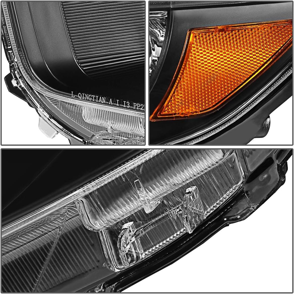 DNA Motoring HL-OH-096-BK-AM Black amber Headlight Assembly (Driver & Passenger Side)