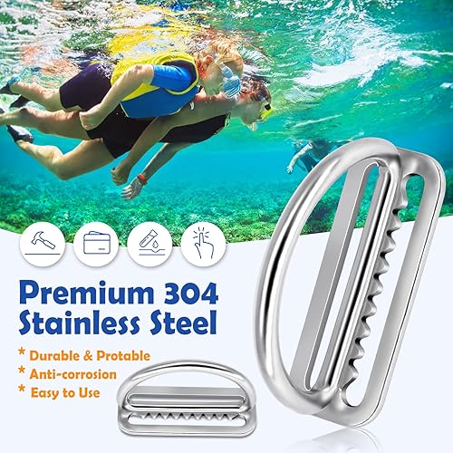 Miniatura 3 de Paquete de 2 protectores de cinturón de peso, 2.0 in2 pulgadas de acero inoxidable dentado para buceo con anillo en D para equipo de buceo y