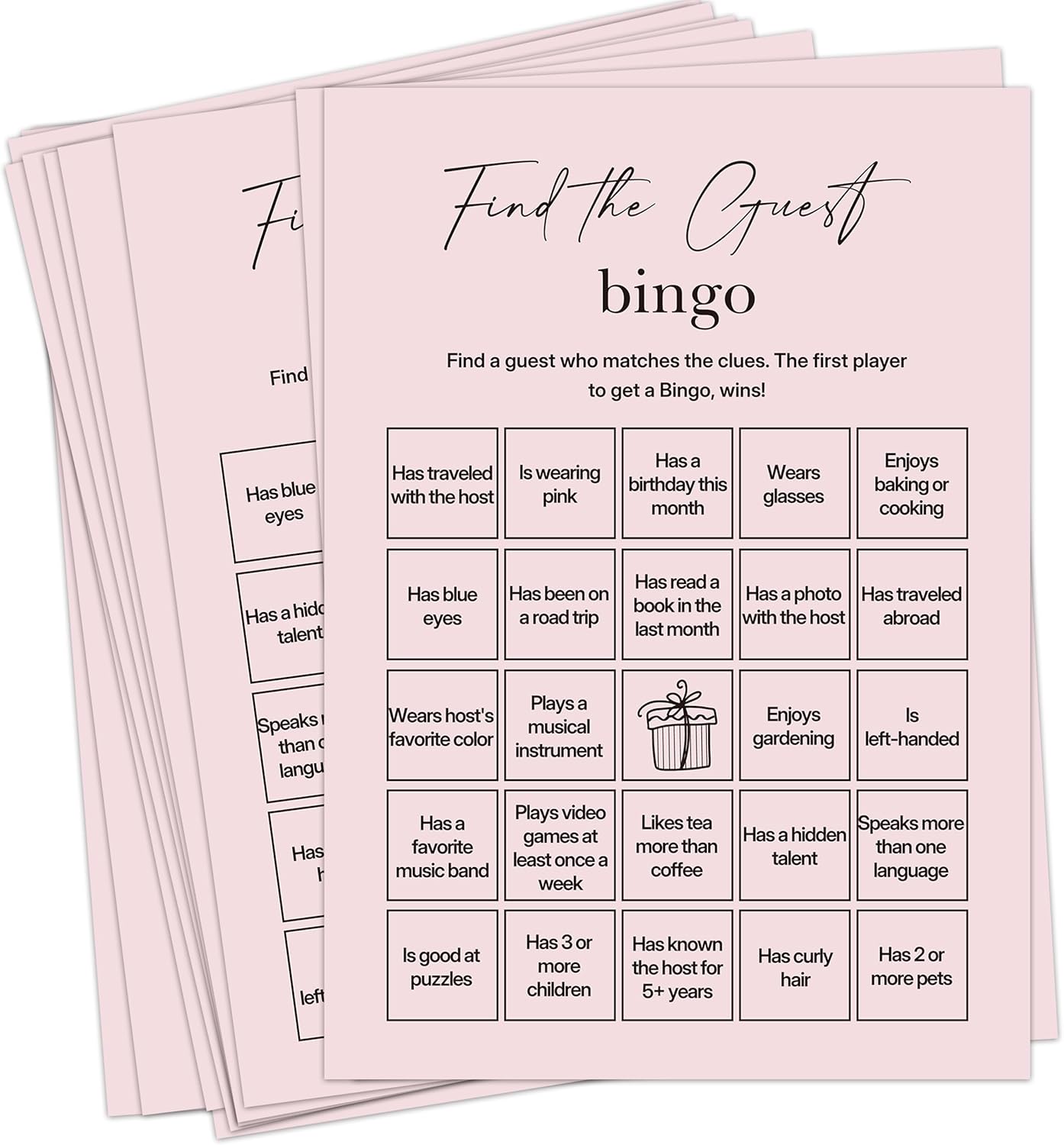 Find The Guest Bingo Cards – 25 Unique Cards, Icebreaker Party Games for Adults, Rustic Blush Pink Mingle Activity for Birthday Parties, Family Reunions, Office Events & Friendsgiving